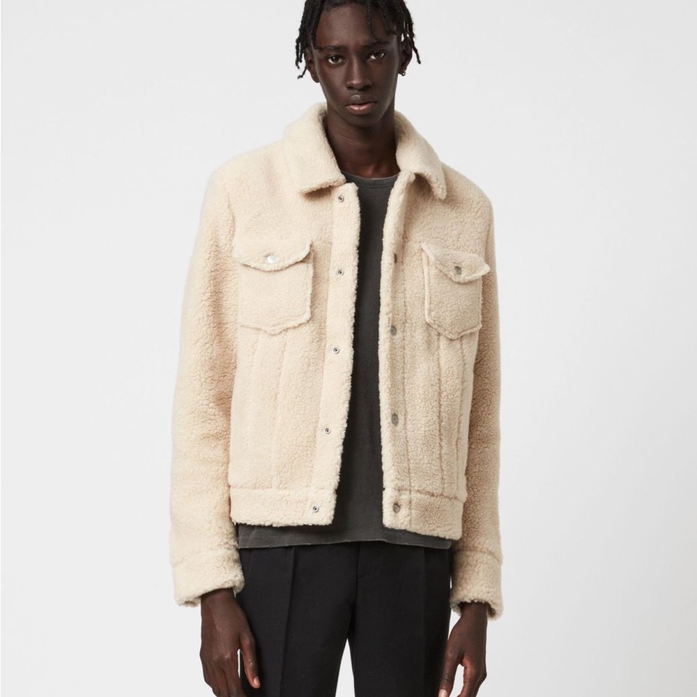 All Saints Bevin Trucker Jacket Sherpa Large Mens